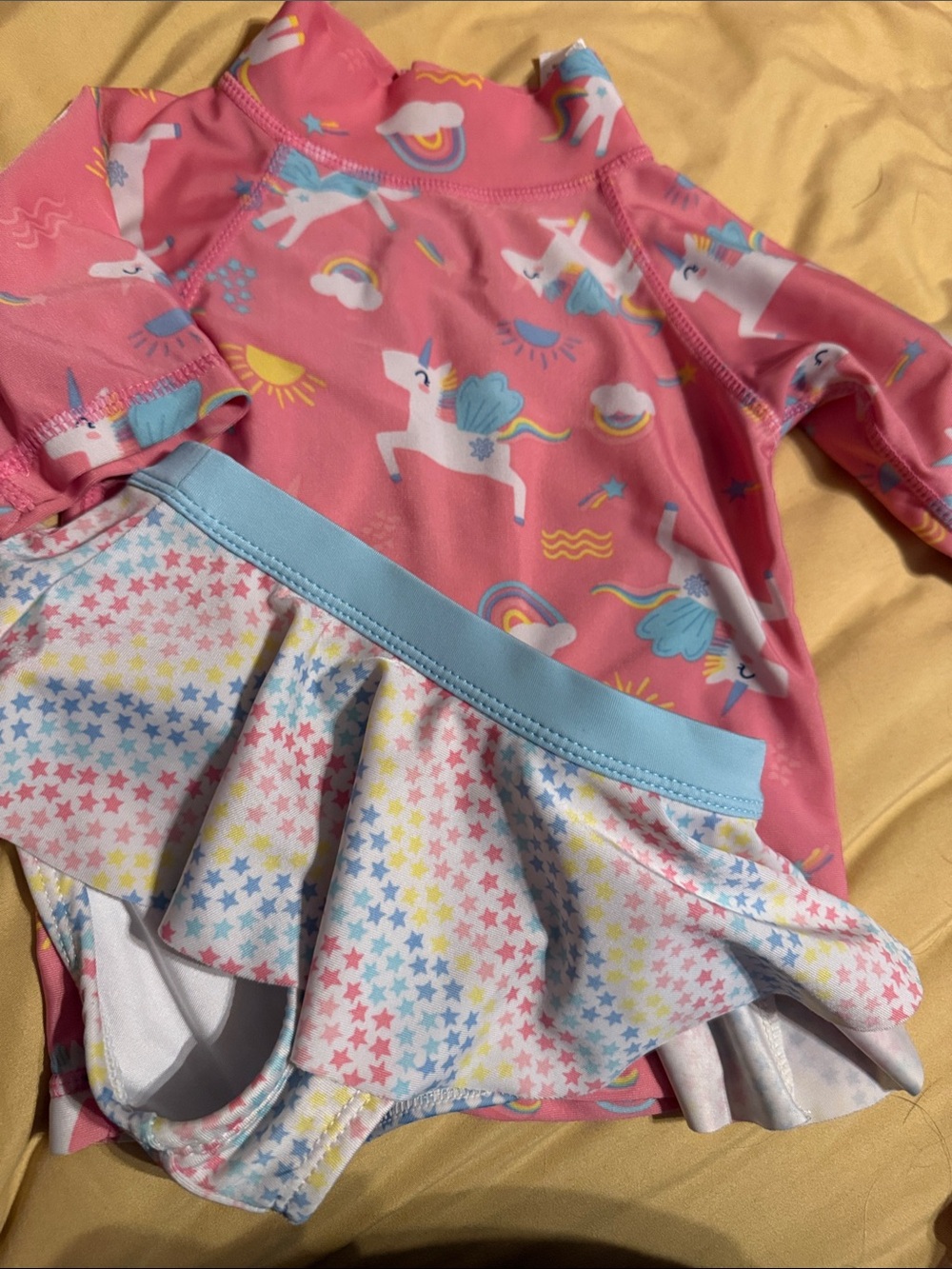 2t Girls Pink Unicorn two-Piece cover up Swim Suit with Star Skirt bottom summer